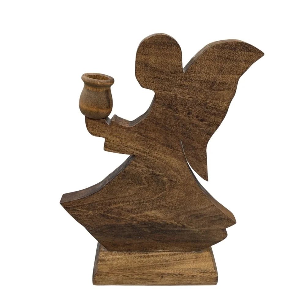 Veteran Made Wooden Angel Candle Holder Christmas Xmas Holiday Tabletop Decor